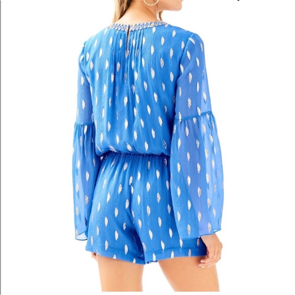 Lily Pulitzer- Ariele silk romper, blue - Picture 3 of 10